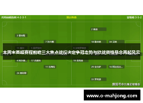 本周末英超赛程前瞻三大焦点战役决定争冠走势与欧战资格悬念再起风云